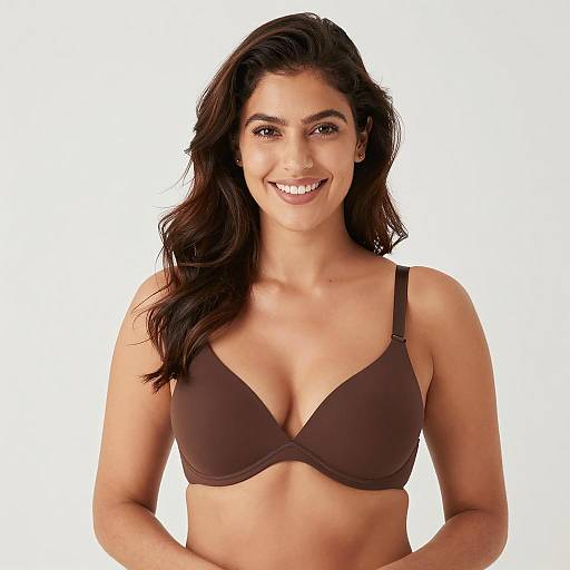Confident Smiling Woman in Brown Bra
