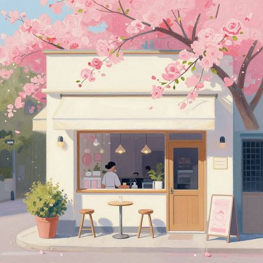 Bright Minimalist Spring Cafe Painting