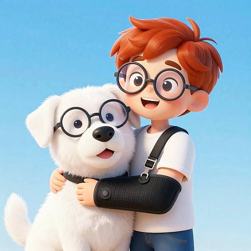 Joyful Boy and Content Dog Illustration