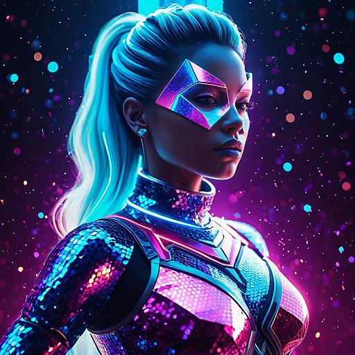 Galactic Diva in Neon Crystalline Armor