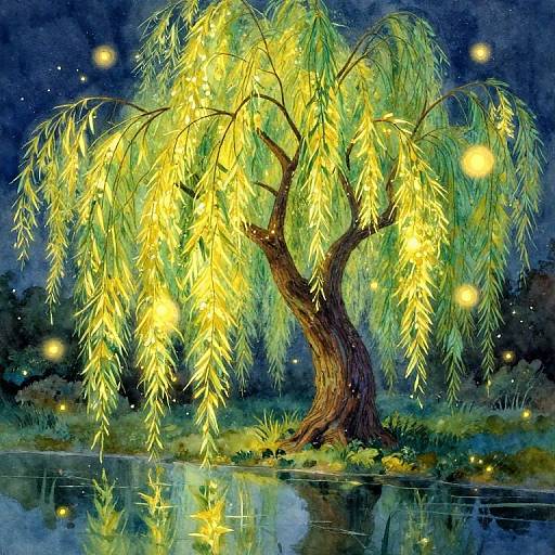 Enchanted Golden Willow Tree Painting