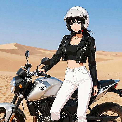 Confident Woman Biker in Desert Dunes