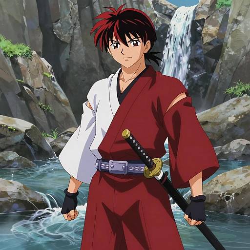 Confident Anime Warrior by the Stream