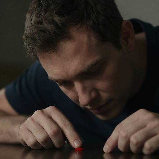 Focused Man Interacting with Red Object