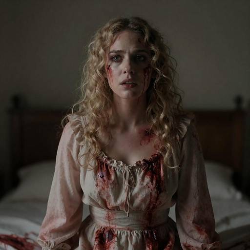 Intense Portrait of a Bloodied Woman