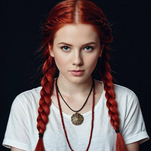 Realistic Portrait of Girl with Red Braids
