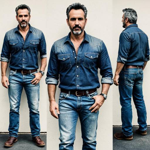 Middle-aged Man in Denim Outfit Full Body Portrait