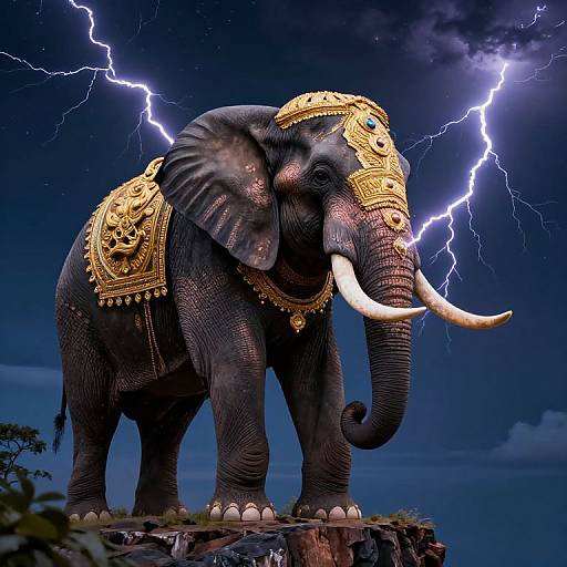 Majestic Elephant with Golden Regalia