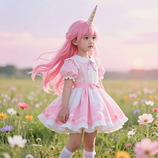 Whimsical Pink-Haired Unicorn Girl
