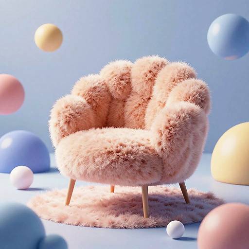 Surreal Dreamscape with Floating Fuzzy Chair