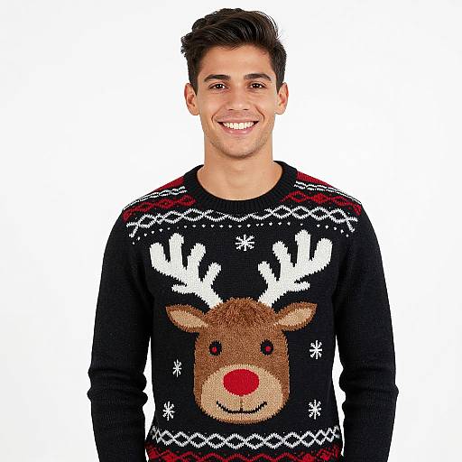 Smiling Man in Reindeer Christmas Sweater