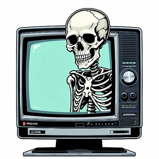 Skeleton Emerging from Retro CRT Monitor