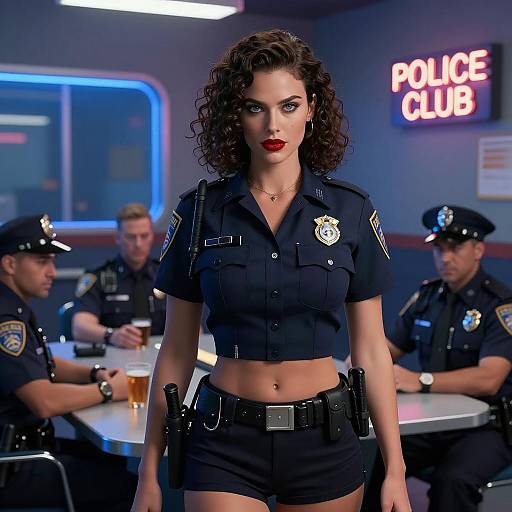 Confident Policewoman in Neo-Noir Station