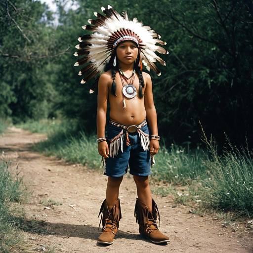 Native American Boy in Traditional Headdress