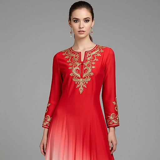Elegant Female Model in Embroidered Dress