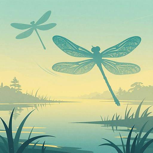 Stylized Spinning Dragonflies Silhouette