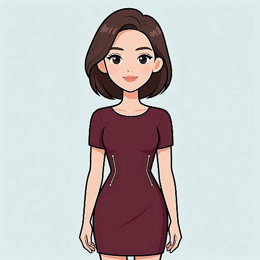 Smiling Woman in Minimalist Maroon Dress