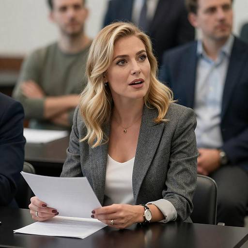 Blonde Woman Speaking at Meeting Table