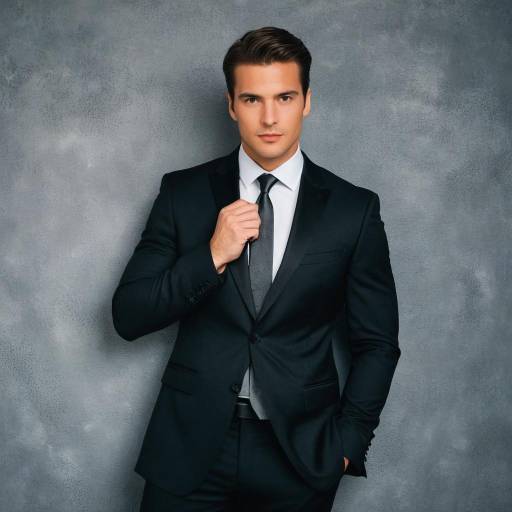 Handsome Man in Black Suit Adjusting Tie