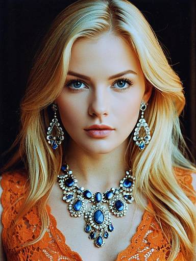 Realistic Blonde Portrait with Light Orange Lace