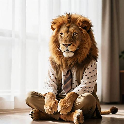 Golden-Maned Lionboy Sitting by Window