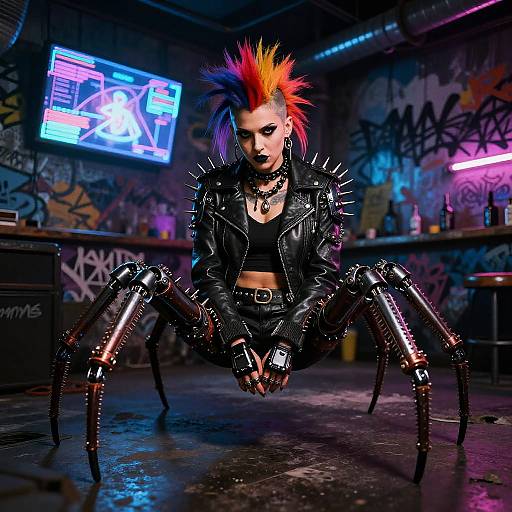 Female Spider Punk in Underground Club