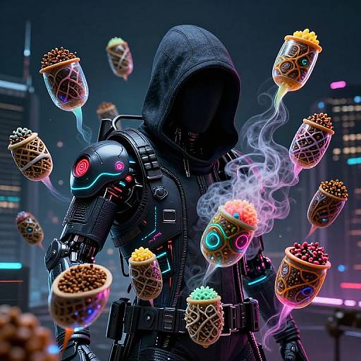 Futuristic Hacker with Neon Spice Pods