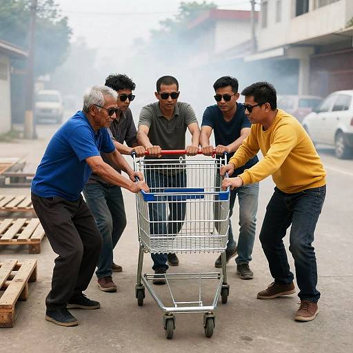 Men in Sunglasses with Shopping Cart