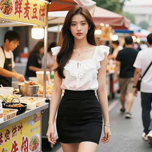 Petite Woman at Vibrant Food Market