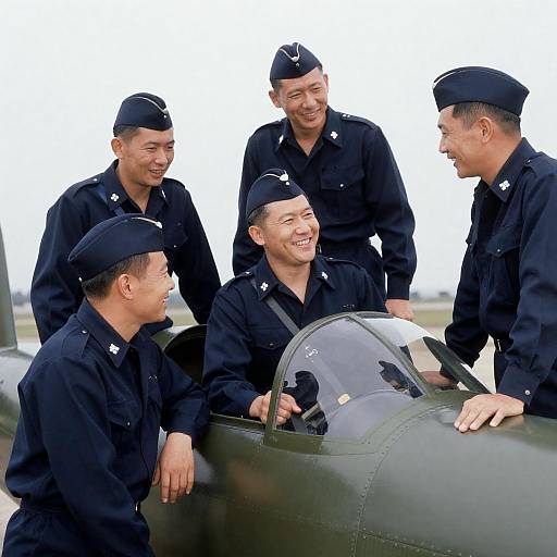 Vintage Military Pilots in Cockpit