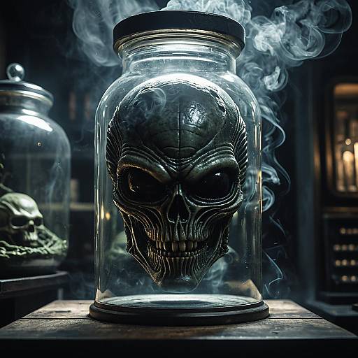 Giger-Style Alien Head in Formaldehyde Jar