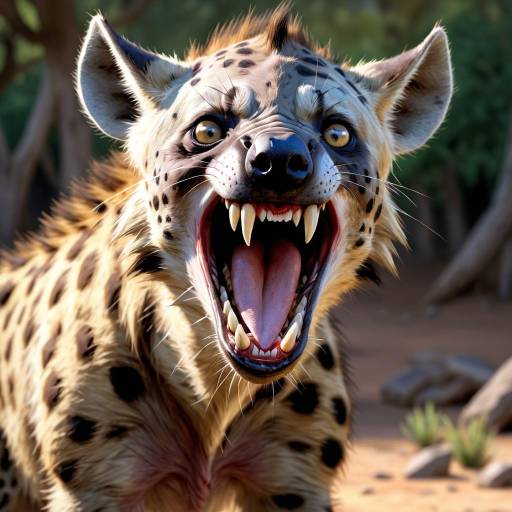 Close-up of snarling spotted hyena