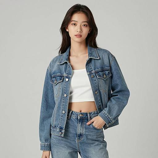 Young Woman in Light Denim Jacket and Jeans