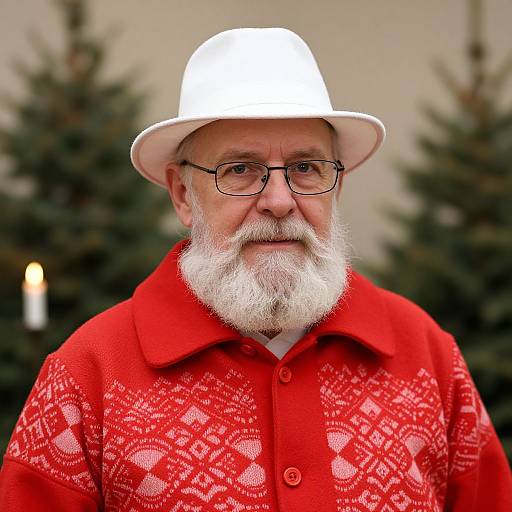 Festive Elderly Man by Christmas Tree