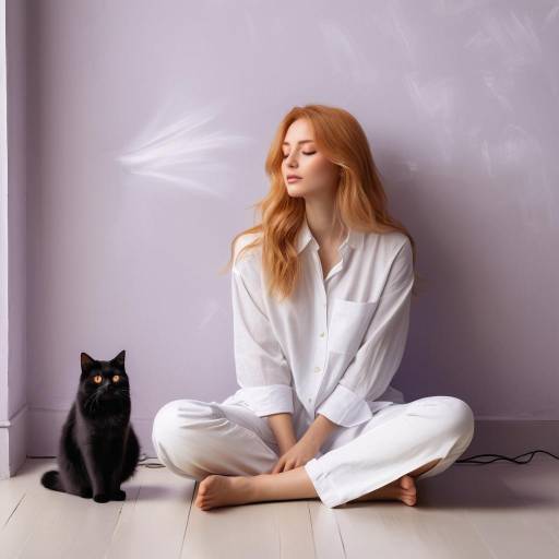 Woman with Black Cat Sitting Indoors