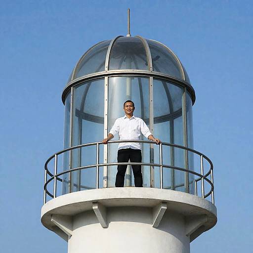 Man on Observation Tower Under Blue Sky