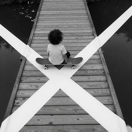 Curly-Haired Child on Abstract Bridge