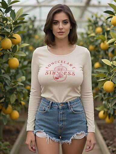 Photograph of a brunette woman with wavy hair, wearing a white 