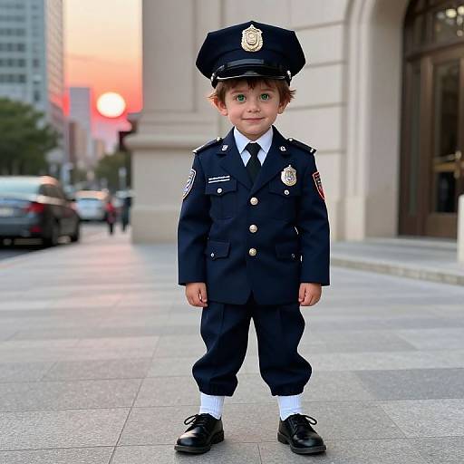 Confident Boy in Police Uniform