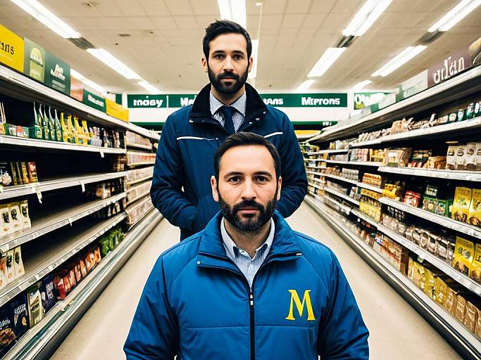 Adults Face Swap in Grocery Aisle