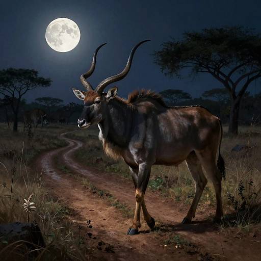 Eland Strolling Under Full Moon