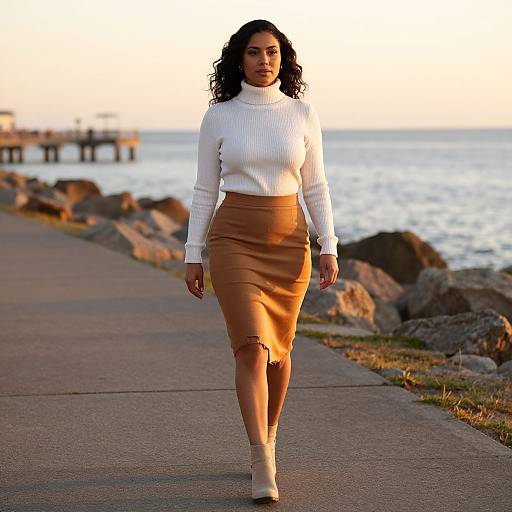 Confident Woman Walking Coastal Path