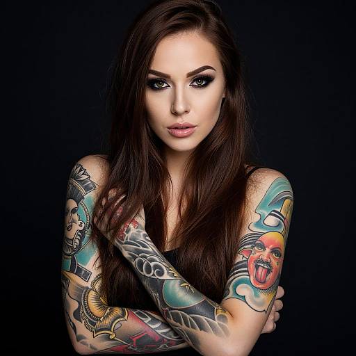 Confident Woman with Colorful Tattoos