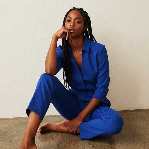 Editorial Fashion Portrait in Blue Jumpsuit