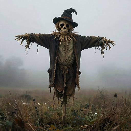 Sinister Scarecrow in Misty Field