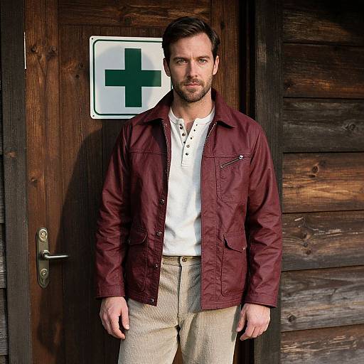 Stylish Man by Cabin in Warm Sunlight