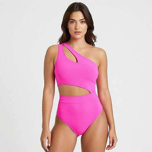 Asymmetrical Bright Pink Bikini Woman