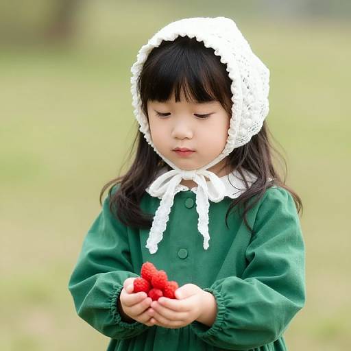 Young Girl in Green Dress with Berries
