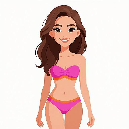 Smiling Woman in Pink Strapless Bikini