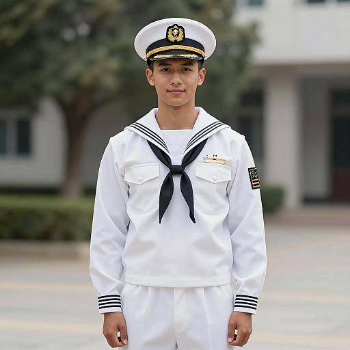 Young Male Sailor in White Naval Uniform